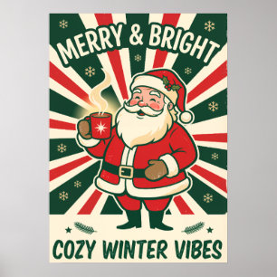 Póster vintage de Navidad de Santa Claus Alegre y