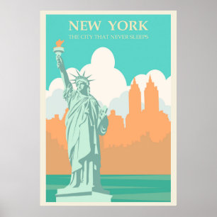 Póster Vintage de Nueva York Señora Libertad Lienz