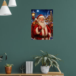 Póster vintage de Papá Noel alegre en Navidad