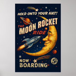 Póster vintage de paseo en cohete lunar - retro ci