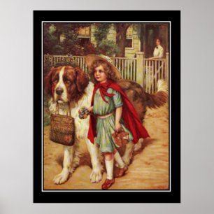 Póster vintage de perro Labrador y niña