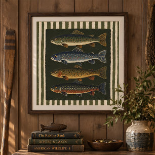 Póster vintage de pesca de trucha Arte de pared de