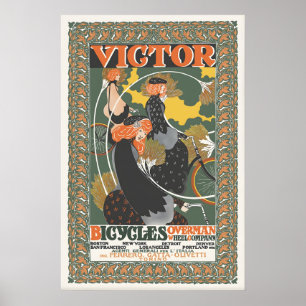 Póster vintage de publicidad de bicicletas Victor 