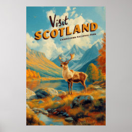 Póster vintage de renos de Cairngorms Escocia