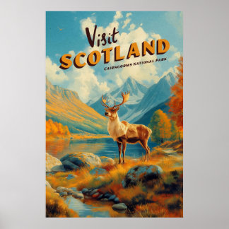 Póster vintage de renos de Cairngorms Escocia