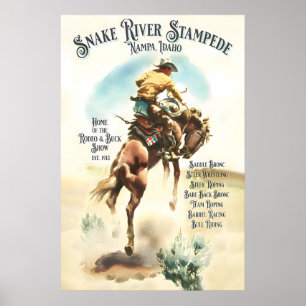 Póster vintage de rodeo Snake River Stampede, occi