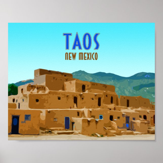 Póster Vintage de Taos Pueblos Nuevo México (Frente)