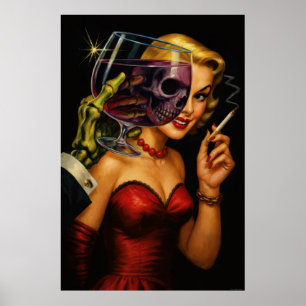 Póster Vintage de Terror Noir – Esqueleto de Femme