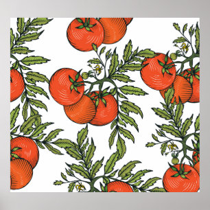 Póster Vintage de tomate: Ilustracion del mercado agrícol