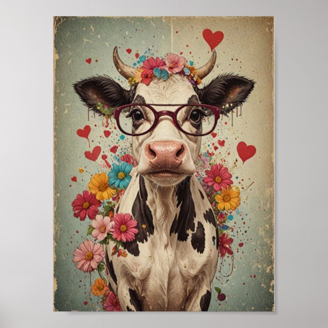 Póster Vintage de vaca inteligente (Frente)