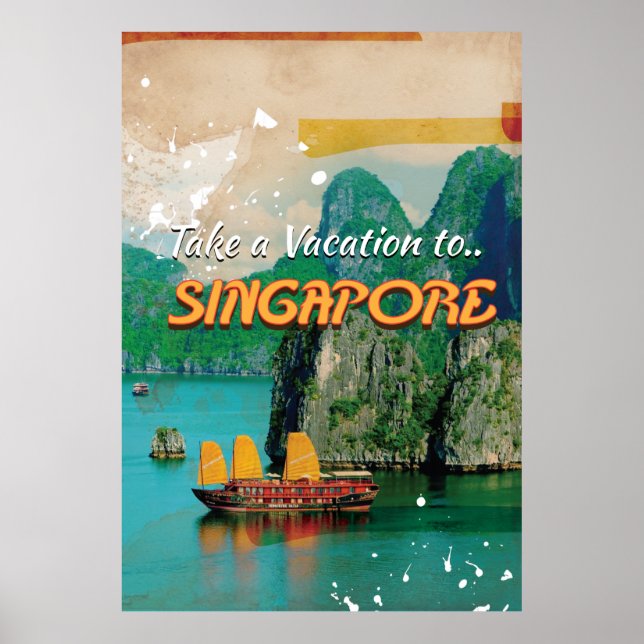 Póster vintage de vacaciones en Singapur. (Frente)