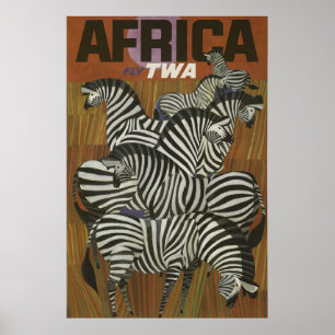 Póster vintage de viaje a África Safari de cebra
