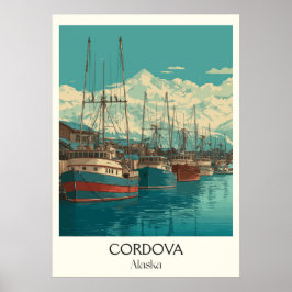 Póster vintage de viaje a Cordova Alaska Harbor To