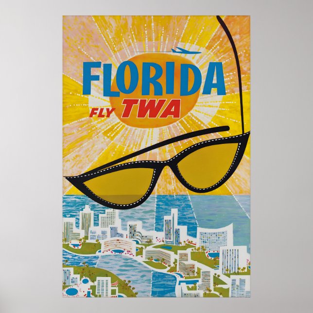 Póster vintage de viaje a Florida, aerolínea (Frente)