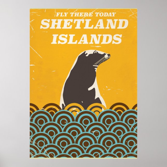 Póster vintage de viaje a las Islas Shetland (Frente)