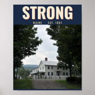 Póster vintage de viaje de Strong, Maine – Est. 18
