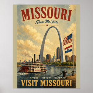 Póster vintage de viaje por Missouri con la puerta