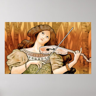 Póster vintage de violín Art Nouveau | Música eleg