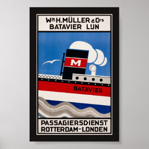 Póster vintage de Wm. H. Muller Batavier Lijn 1929