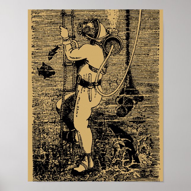 Póster Vintage Deep Sea Scuba Diver Steampunk (Frente)
