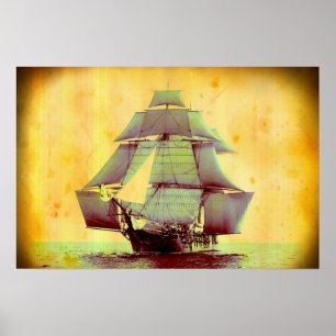 Póster vintage del barco de vela USS Monongahela
