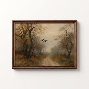 Póster vintage del camino de otoño de cuervos mela