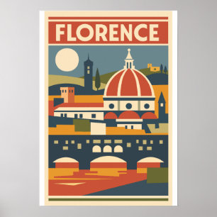 Póster vintage del Duomo de Florencia Viajes Itali