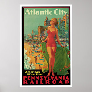 Póster Vintage del Ferrocarril de la Ciudad del Atlántico