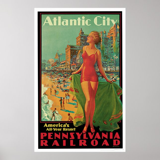 Póster Vintage del Ferrocarril de la Ciudad del Atlántico (Frente)