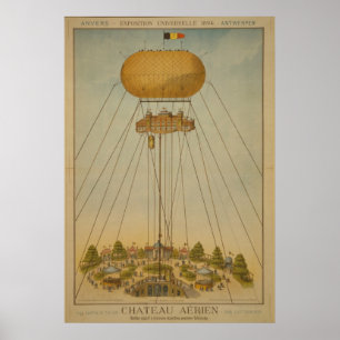 Póster Vintage del globo del castillo de aire de la expo
