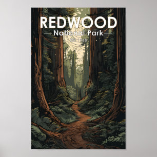 Póster Vintage del Ilustracion del Parque Nacional Redwoo