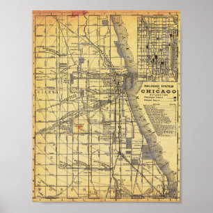 Póster vintage del mapa detallado de ferrocarriles