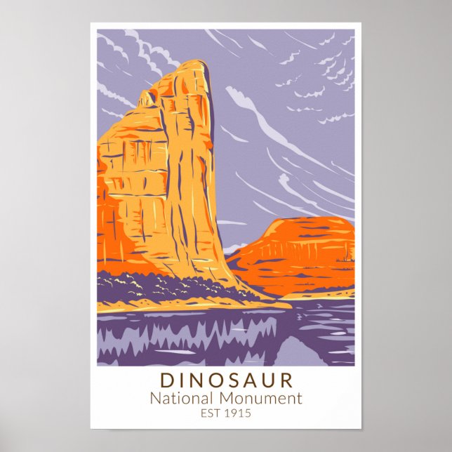 Póster Vintage del Monumento Nacional de Dinosaurio (Frente)