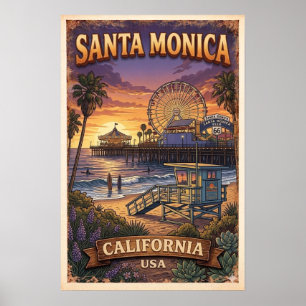 Póster vintage del muelle de la costa de Californi