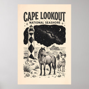 Póster vintage del Parque Nacional Cape Lookout Se