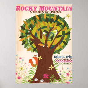 Póster vintage del parque nacional de las Montañas