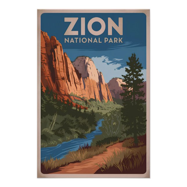 Póster Vintage del Parque Nacional de Zion (Anverso)