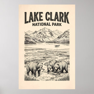 Póster vintage del Parque Nacional Lake Clark Alas