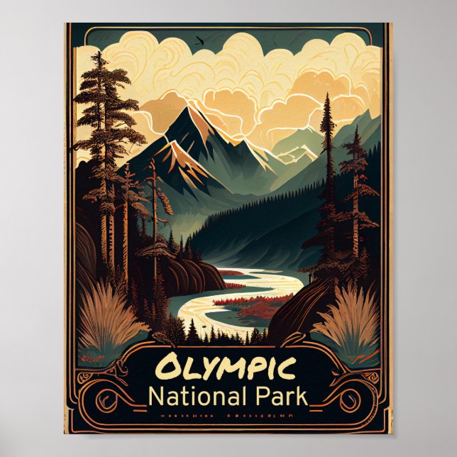 Póster Vintage del Parque Nacional Olímpico (Frente)