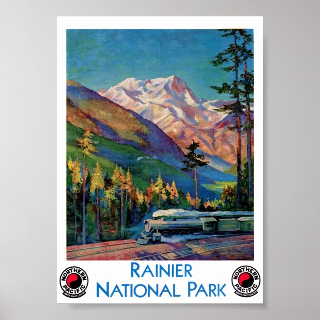 Póster Vintage del Parque Nacional Rainier Restaur (Frente)