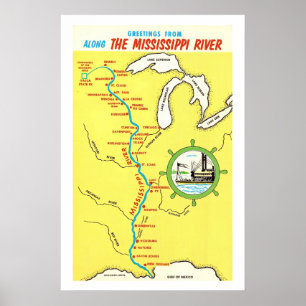 Póster vintage del río Mississippi 20x30