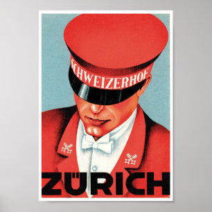 Póster Vintage del rojo de Suiza del suizo de Zurich