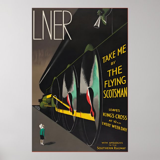 Póster vintage del tren Flying Scotsman LNER Londr (Frente)