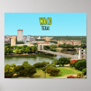 Póster Vintage del Waco Texas Brazos River Downtown