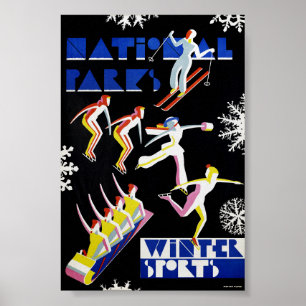 Póster Vintage Deportes de Invierno Parques Nacion