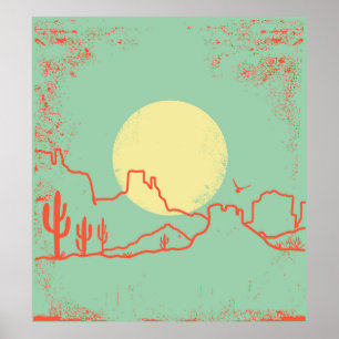 Póster Vintage Desert con Cactus y Cañón.