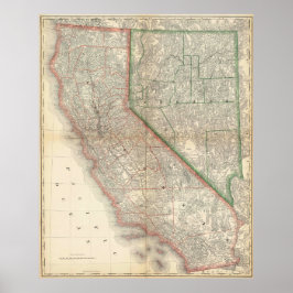 Póster Vintage Detailed California and Nevada Poster
