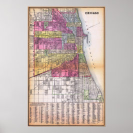 Póster Vintage Detailed Chicago Map Poster 1882