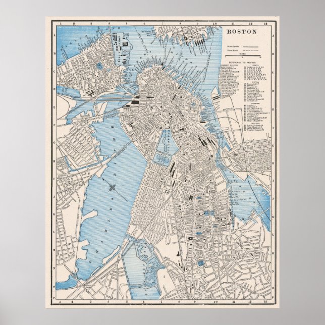 Póster Vintage Detailed City Map of Boston 1895 (Frente)