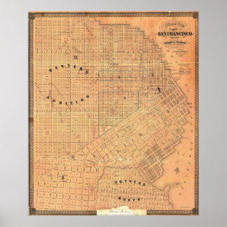 Póster Vintage Detailed Golden San Francisco Map 1859